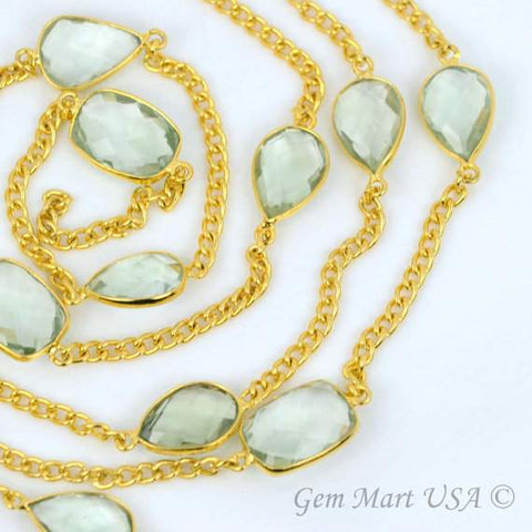 Green Amethyst 10-15mm Gold Plated Link Bezel Connector Chain - GemMartUSA (764139110447)
