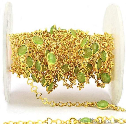 Green Chalcedony Round 6mm Gold Plated Bezel Connector Chain - GemMartUSA (764141305903)