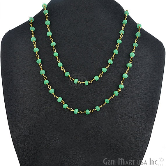 Natural Green Chalcedony Necklace chain, 18 Inch Gold Plated Beaded Necklace Jewellery - GemMartUSA