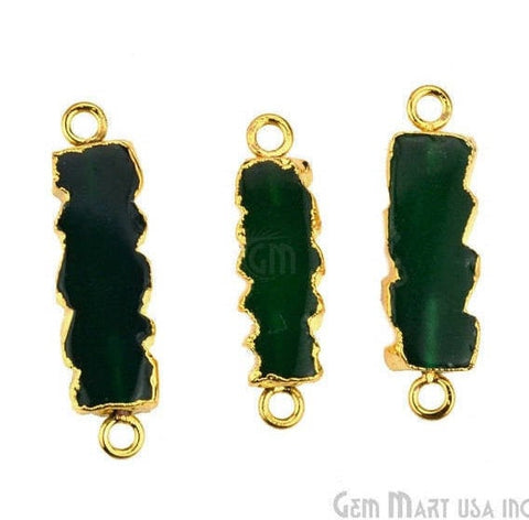 Green Onyx Bar Charm, 32x9mm Electroplated Gold Edged Connector Pendant (GPGO-50002) - GemMartUSA (764318154799)