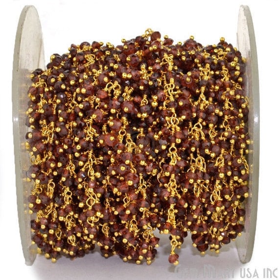 Garnet Faceted Beads Cluster Dangle Beads Gold Wire Wrapped Rosary Chain - GemMartUSA (764169912367)