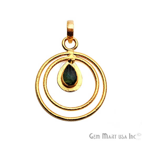 Blue Topaz Pear Shape 34x27mm Gold Plated Gemstone Necklace Hoop Pendant - GemMartUSA