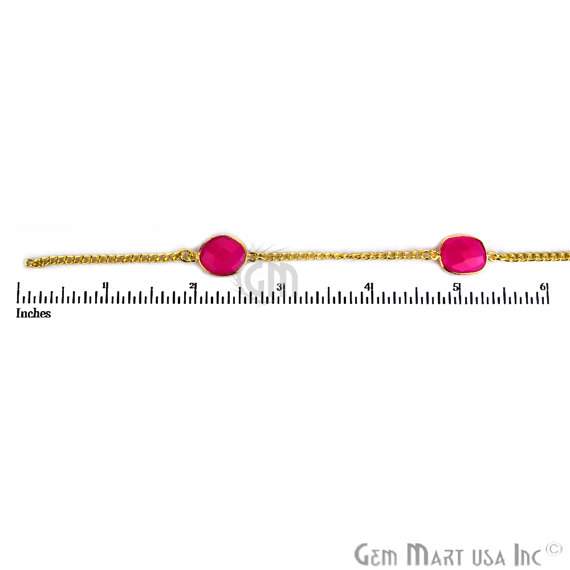 Hot Pink Chalcedony 10-15mm Gold Plated Link Bezel Connector Chain - GemMartUSA (764146090031)