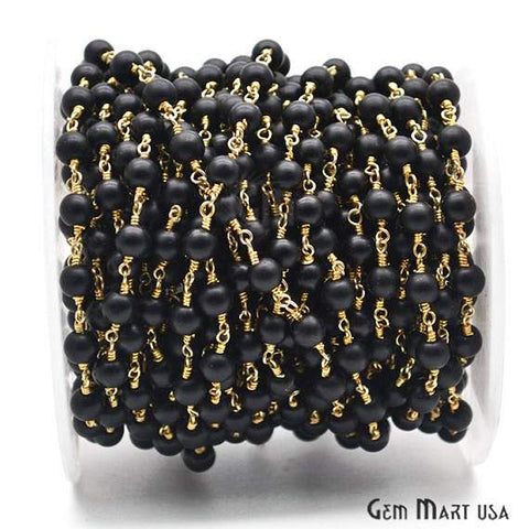 Black Tourmaline Gold Plated Wire Wrapped Beads Rosary Chain, - GemMartUSA (763741241391)