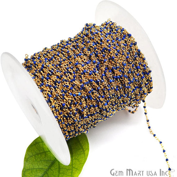 Lapis Lazuli Gold Plated Wire Wrapped Gemstone Beads Rosary Chain - GemMartUSA (762788380719)