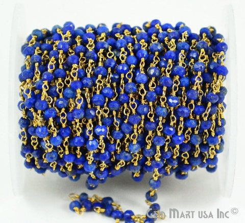Lapis Lazuli Gold Plated Wire Wrapped Beads Rosary Chain - GemMartUSA (762789920815)