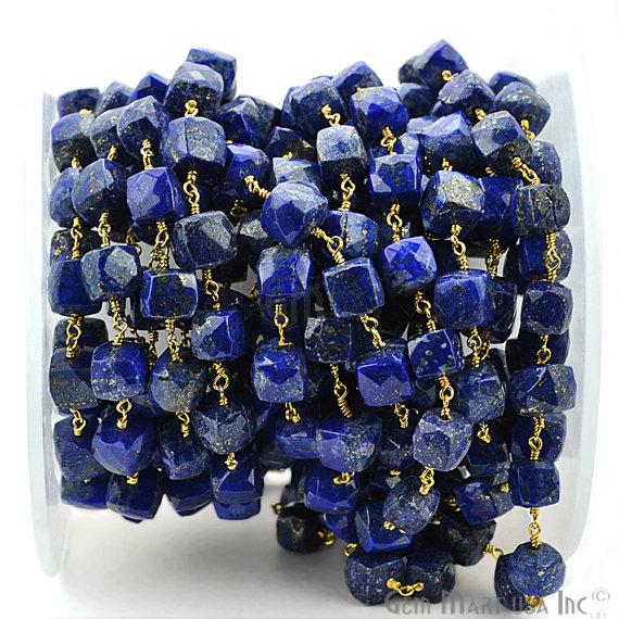 Lapis Lazuli Gold Plated Wire Wrapped Beads Rosary Chain