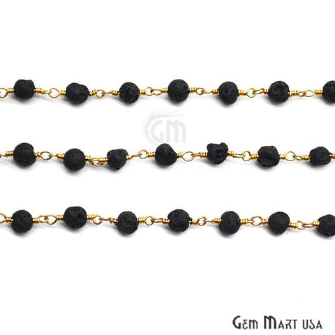 Lava Beads Chain, Gold Plated Wire Wrapped Rosary Chain - GemMartUSA (763907244079)