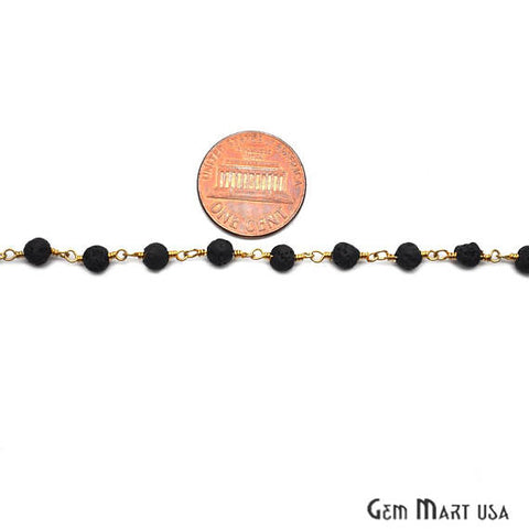 Lava Beads Chain, Gold Plated Wire Wrapped Rosary Chain - GemMartUSA (763907244079)