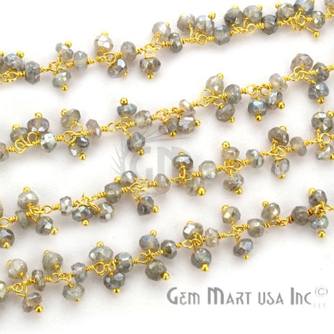 Mistique Labradorite Faceted Beads Gold Wire Wrapped Cluster Rosary Chain - GemMartUSA (764173090863)