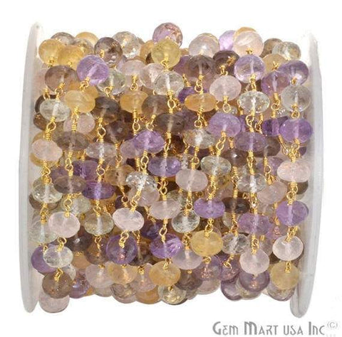Multi Color 7-8mm Beads Chain, Gold Plated Wire Wrapped Rosary Chain - GemMartUSA (764022554671)