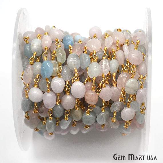 Multi-Color 10x6mm Freeform Beads Gold Plated Rosary Chain - GemMartUSA (764028190767)