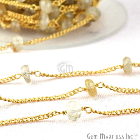 Golden Rutilated Beads Chain, Gold Plated Wire Wrapped Rosary Chain - GemMartUSA (762815348783)