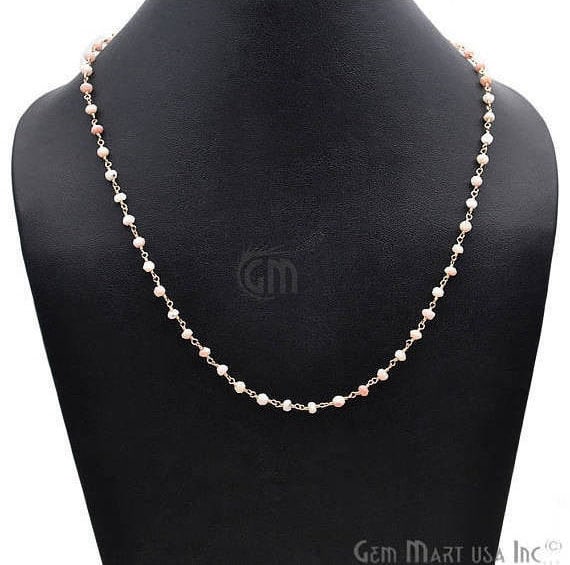 Pink Opal Necklace Chain, Gold Plated Wire Wrapped Beads Necklace Chain - GemMartUSA (762424164399)