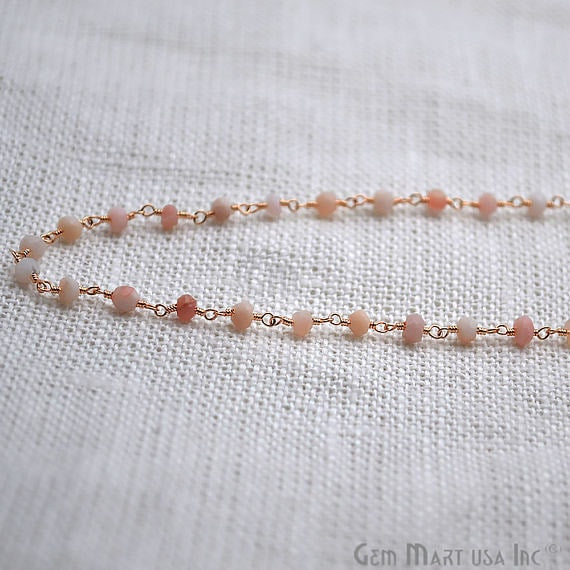 Pink Opal Necklace Chain, Gold Plated Wire Wrapped Beads Necklace Chain - GemMartUSA (762424164399)