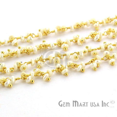 Pearl Faceted Beads Gold Plated Wire Wrapped Cluster Dangle Chain - GemMartUSA (764176171055)