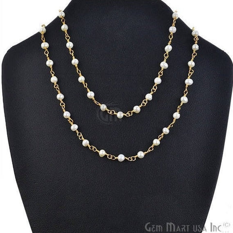 Natural Pearl Necklace chain, 18 Inch Gold Plated Beaded Necklace - GemMartUSA