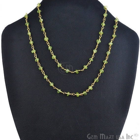 Natural Peridot Necklace chain, 18 Inch Gold Plated Beaded Necklace Jewellery - GemMartUSA