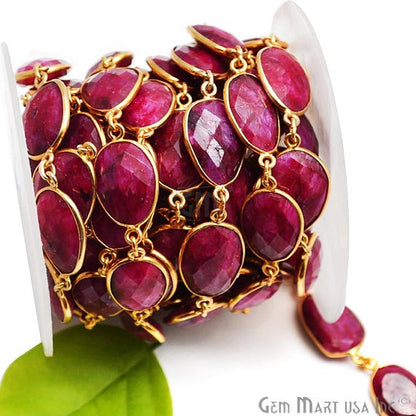 Ruby 10-15mm Mix Shape Gold Bezel Continuous Connector Chain - GemMartUSA (764293611567)