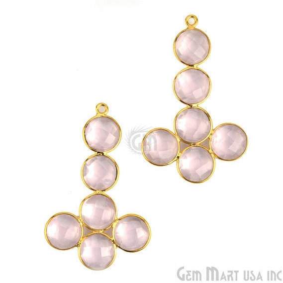 Rose Chalcedony Gemstone Bezel Component 24k Gold Plated 39x24mm (GPRC-13025) - GemMartUSA