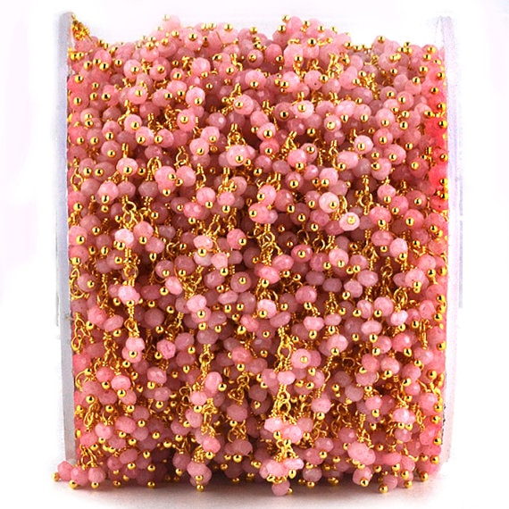 Rose Chalcedony Beads Gold...