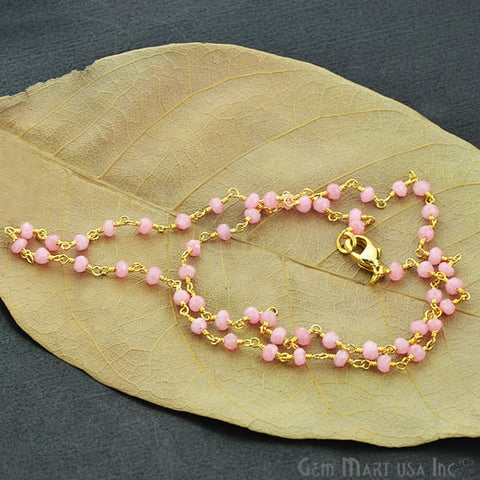 Natural Rose Chalcedony Necklace chain, 18 Inch Gold Plated Beaded Necklace Jewellery - GemMartUSA