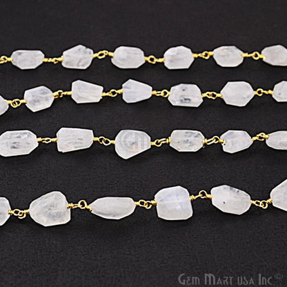 Rainbow Moonstone 10mm Gold Plated Wire Wrapped Rosary Chain - GemMartUSA (763795308591)