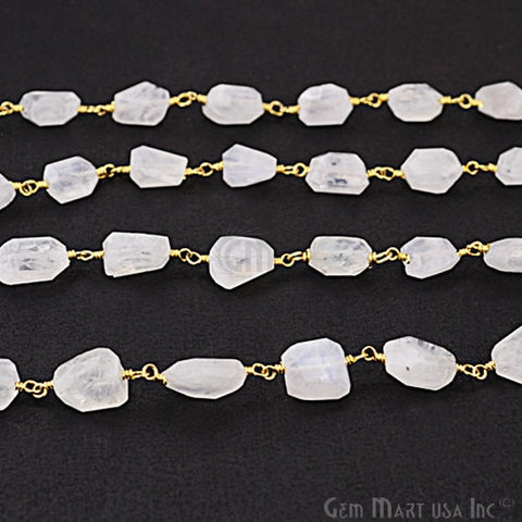Rainbow Moonstone 10mm Gold Plated Wire Wrapped Rosary Chain - GemMartUSA (763795308591)