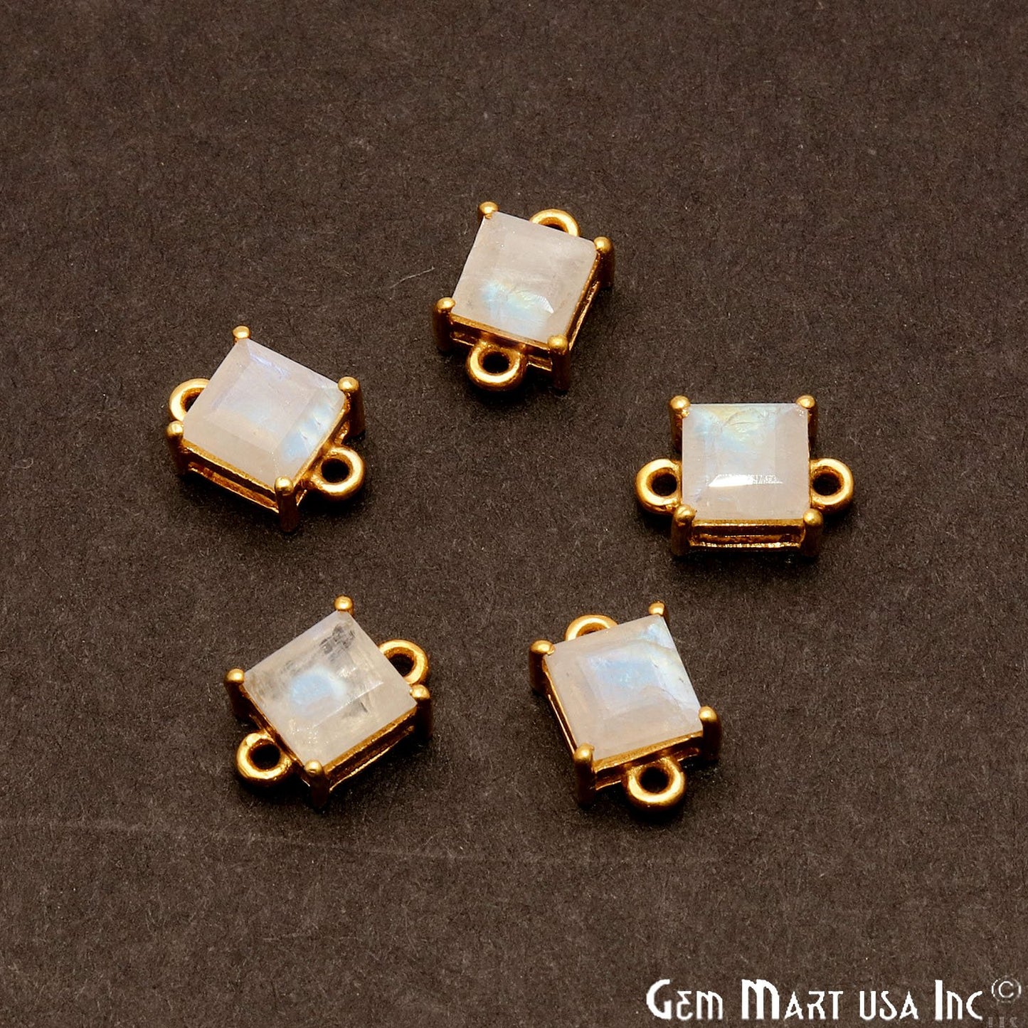 Faceted Square 6mm Prong Gold Plated Double Bail Connector