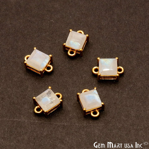 Faceted Square 6mm Prong Gold Plated Double Bail Connector