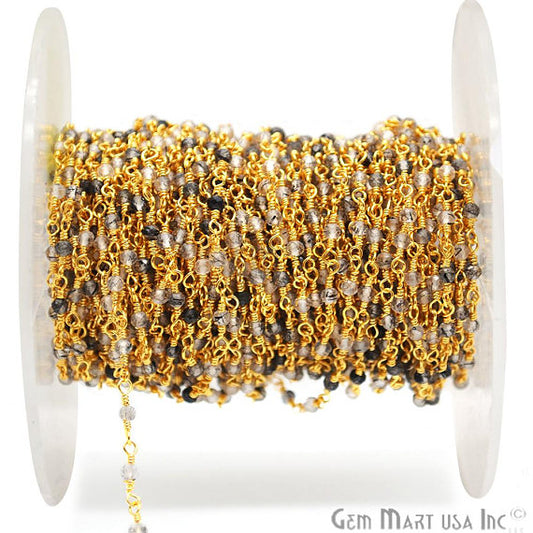 Rutilated Gold Plated Wire Wrapped Gemstone Beads Rosary Chain (762779533359)