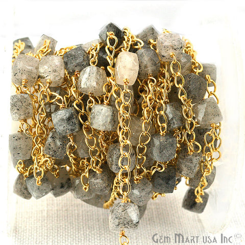 Rutilated 6-7mm Gold Wire Wrapped Beads Rosary Chain - GemMartUSA (762782253103)
