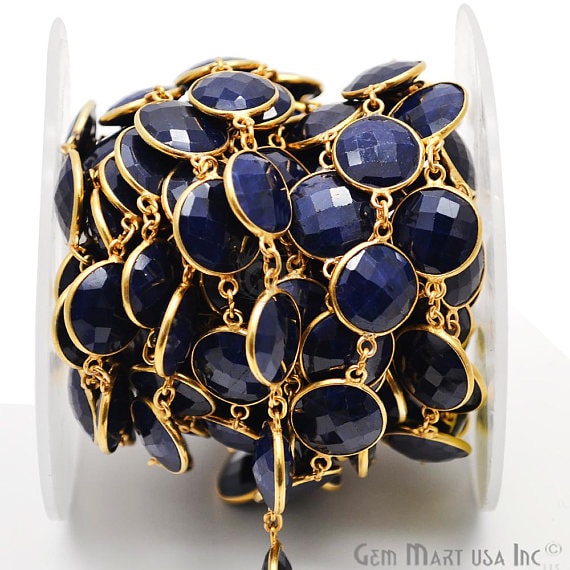 Sapphire 12mm Round Gold Bezel Continuous Connector Chain - GemMartUSA (764298002479)