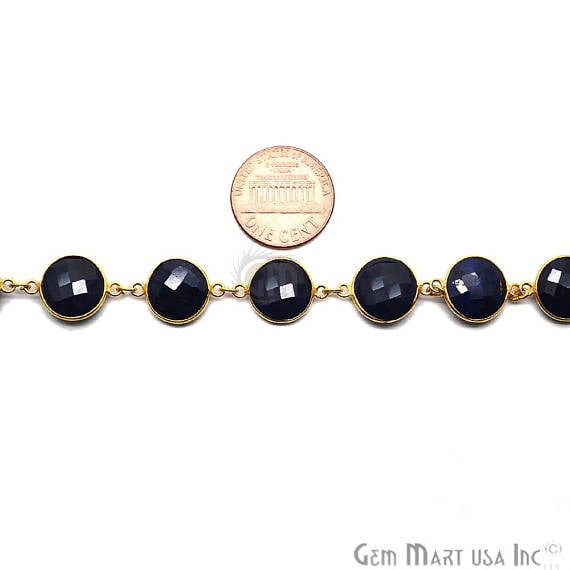Sapphire 12mm Round Gold Bezel Continuous Connector Chain - GemMartUSA (764298002479)