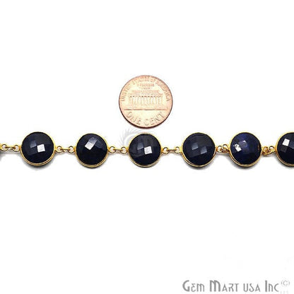 Sapphire 12mm Round Gold Bezel Continuous Connector Chain - GemMartUSA (764298002479)