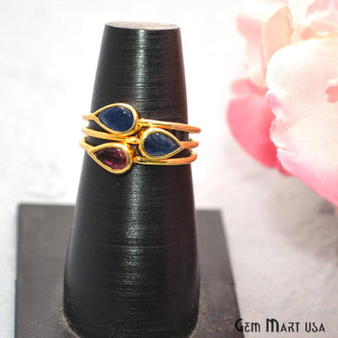 Sapphire With Rhodolite 8x5mm Gemstone Gold Vermeil Wedding Ring - GemMartUSA