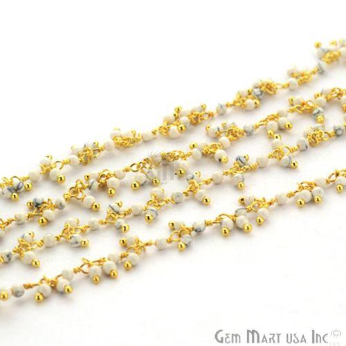 Howlite Faceted Beads Gold Wire Wrapped Cluster Dangle Rosary Chain (764182298671)