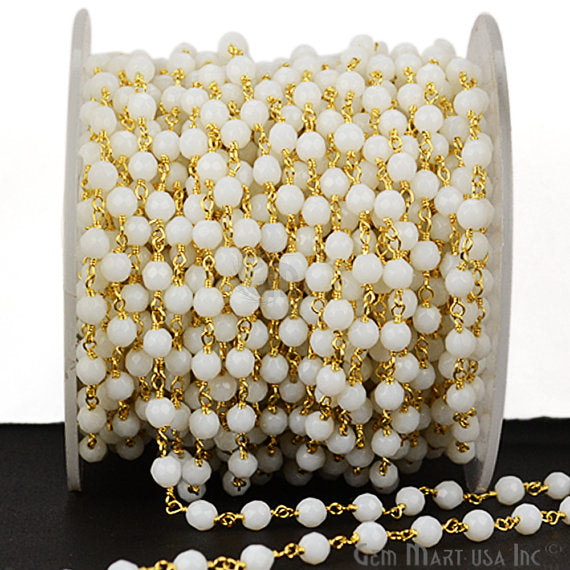 White Agate Beads Gold...
