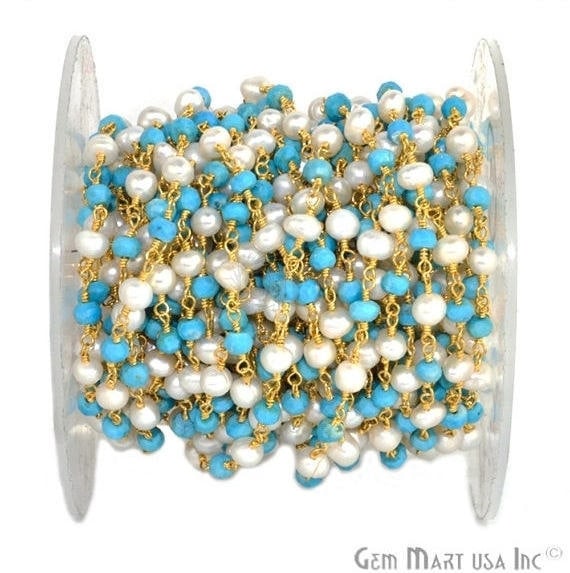 Turquoise With Pearl 3-3.5mm...