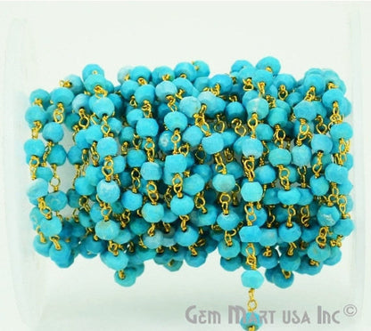 Turquoise Gold Plated Wire Wrapped Beads Rosary Chain (762737590319)