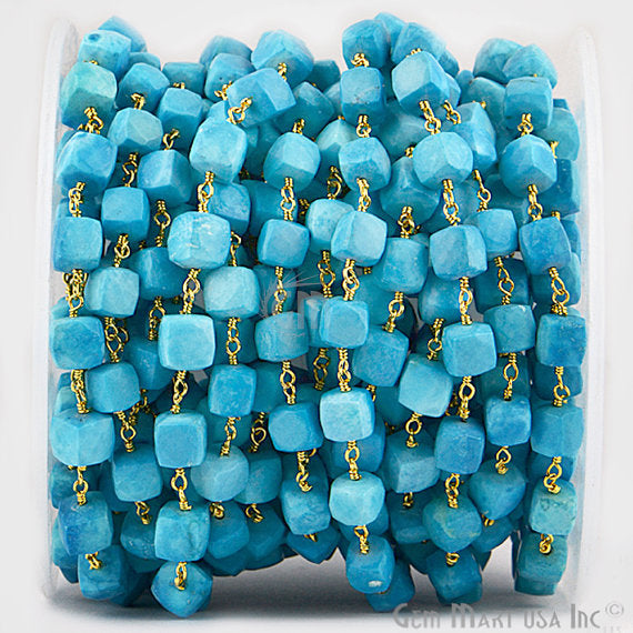 Turquoise Gold Plated Wire Wrapped Beads Rosary Chain (762738081839)