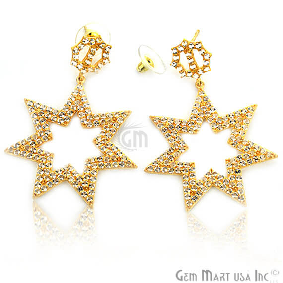Gold Vermeil Studded With Micro Pave White Topaz 58x34mm Dangle Earring - GemMartUSA