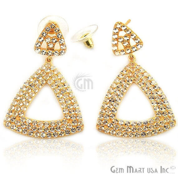Gold Vermeil Studded With Micro Pave White Topaz 45x29mm Dangle Earring - GemMartUSA