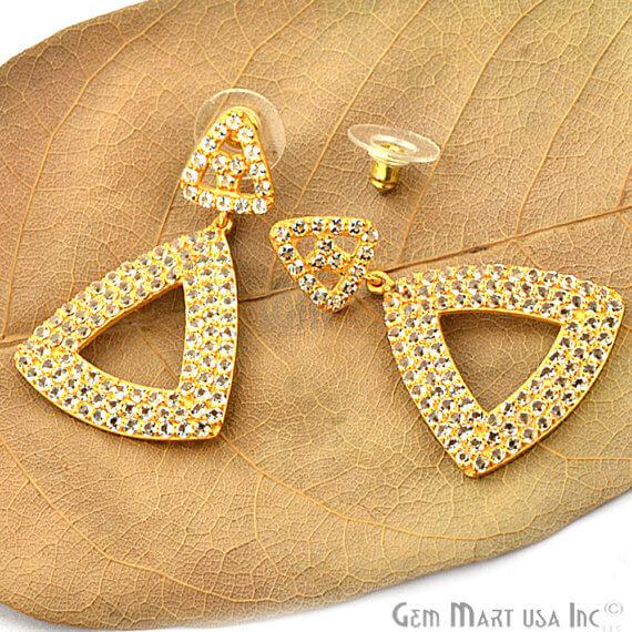 Gold Vermeil Studded With Micro Pave White Topaz 45x29mm Dangle Earring - GemMartUSA