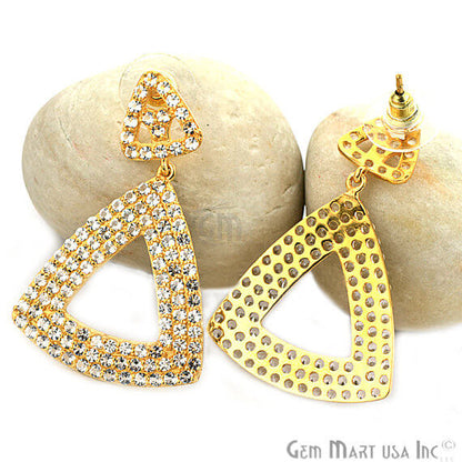 Gold Vermeil Studded With Micro Pave White Topaz 45x29mm Dangle Earring - GemMartUSA