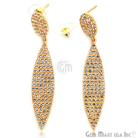 Gold Vermeil Studded With Micro Pave White Topaz 70x12mm Dangle Earring - GemMartUSA