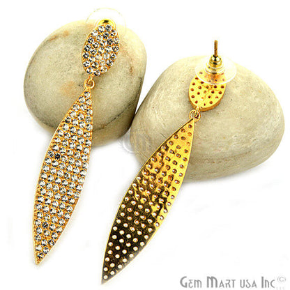 Gold Vermeil Studded With Micro Pave White Topaz 70x12mm Dangle Earring - GemMartUSA