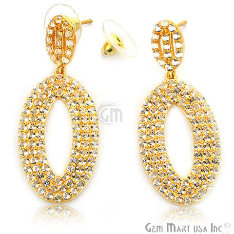Gold Vermeil Studded With Micro Pave White Topaz 48x20mm Dangle Earring - GemMartUSA