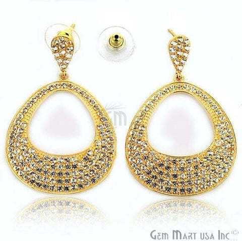 Gold Vermeil Studded With Micro Pave White Topaz 51x34mm Dangle Earring - GemMartUSA