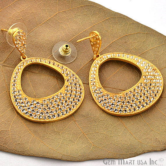 Gold Vermeil Studded With Micro Pave White Topaz 51x34mm Dangle Earring - GemMartUSA